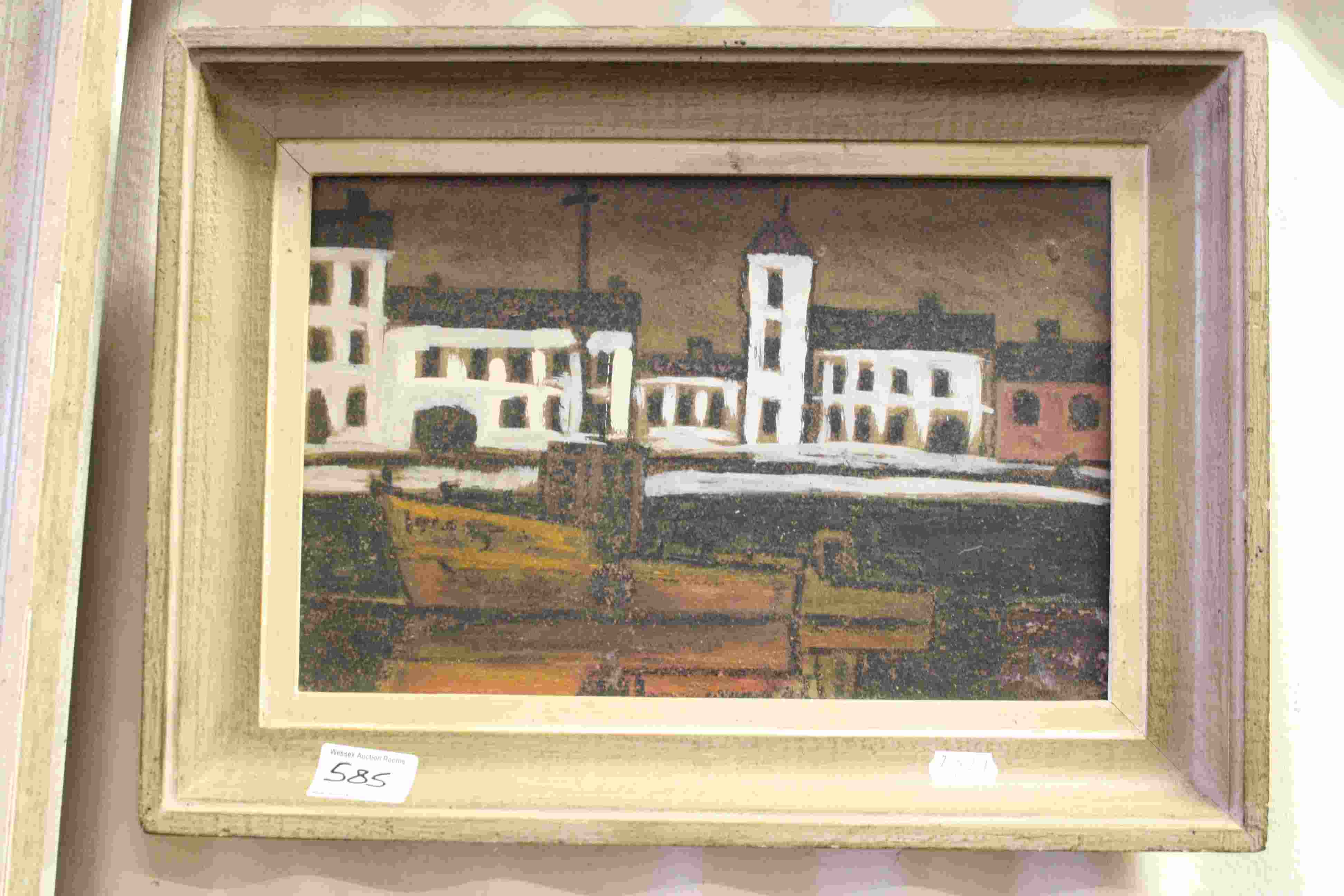 20th oil on board painting harbour scene unsigned