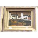 20th oil on board painting harbour scene unsigned
