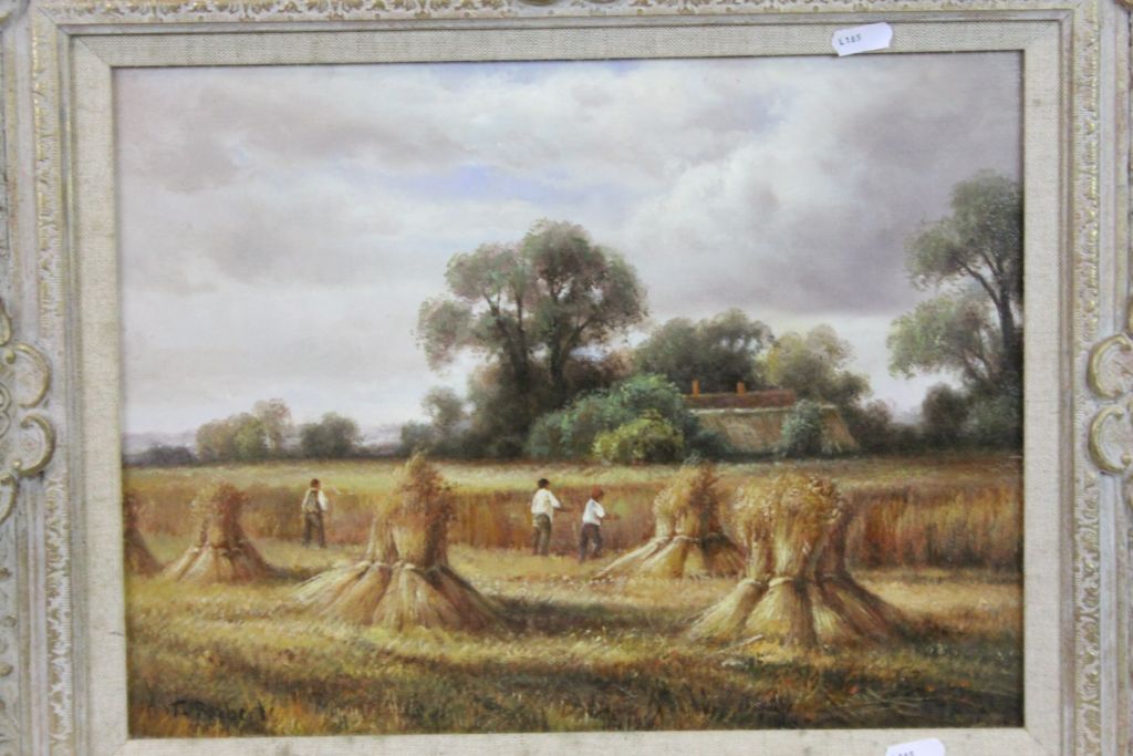 Ornate Gilt framed oil on canvas depicting a Harvest scene and signed "T Roberts", measures approx - Image 3 of 3