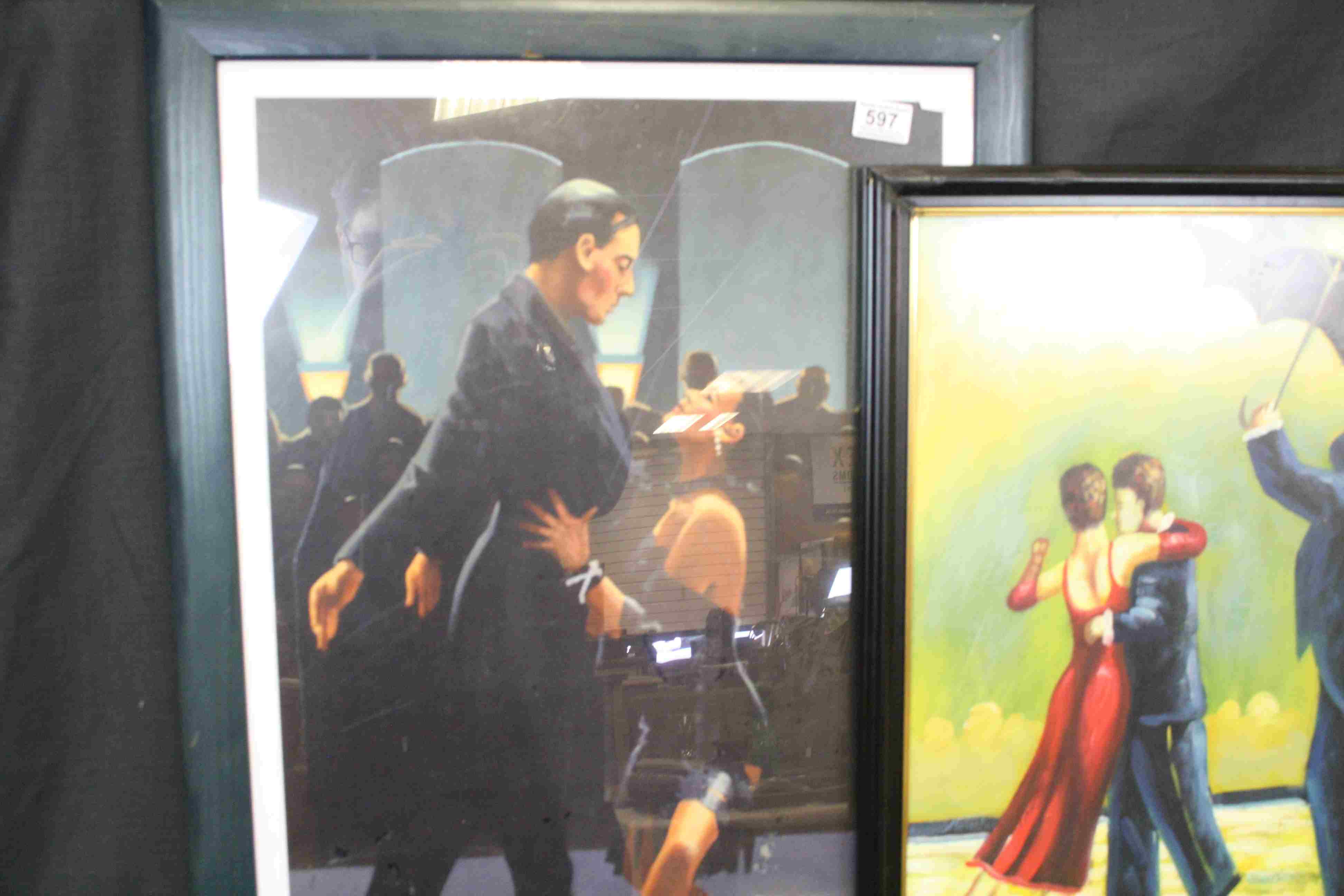 After Jack Vettriano print of Tango Dancers together with an oil painting of dancers on a seascape - Image 3 of 3