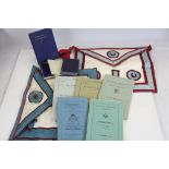 Small collection of vintage Masonic items to include sashes, Booklets etc