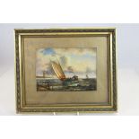 Oil on panel in gilt framed Marine scape with sailboats