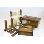 19th century twin sarcophagus tea caddy ,an Art Nouveau Hand Mirror, Two Art Deco picture frames and