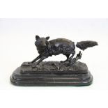 Bronze model of a Fox, after "Mene" with patinated finish, on Marble base, measures approx 16.5 x
