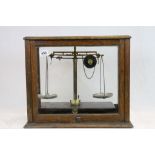 Vintage Griffin & Tatlock Chemists scales in Glazed Oak case approx 39.5 x 46 x 25cm