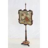 19th century Rosewood Pole Screen with wool work tapestry floral screen, 150cms high