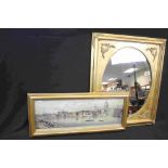 A gilt framed mirror and a framed print of St Pauls from the Thames.