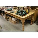 Large Pine Kitchen Table on Turned Legs, 183cms long x 90cms wide x 77cms high