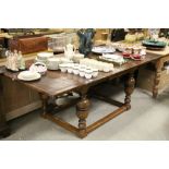 Jacobean Style Oak Draw-Leaf Table on Cup and Cover Supports, 211cms long (extended) x 106cms wide x