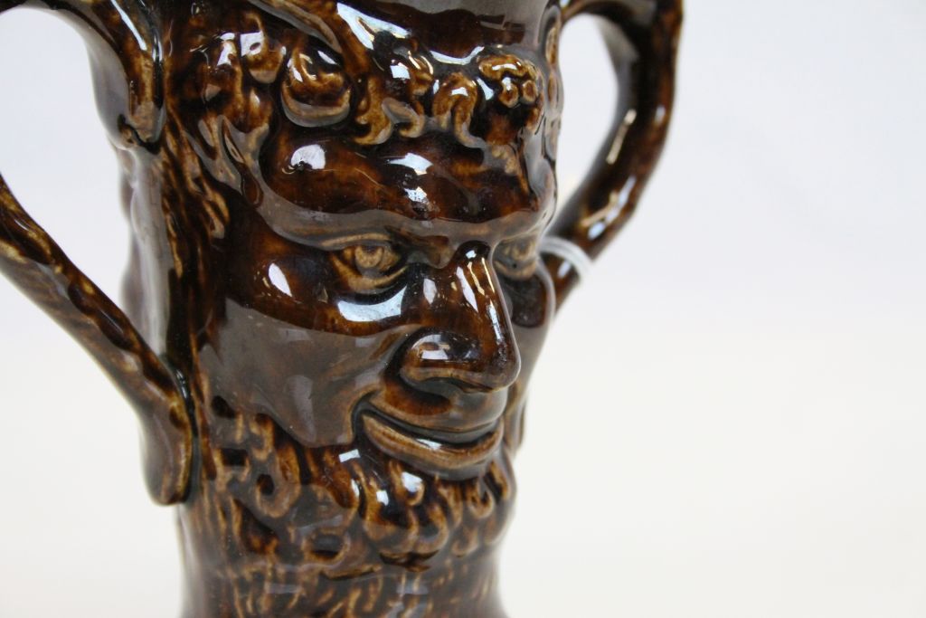 19th century treacle glaze loving cup decorated with two faces of Bacchus - Image 3 of 5