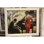 Signed oil painting of a jazz singer and pianist