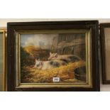 Framed oil painting study of Pigs in a Sty