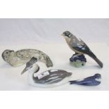 Four Royal Copenhagen ceramic Animals to include a Grebe 3263, Seal 1927 & Swallow 2374 plus a
