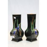 Pair of Art Deco Shelley Vases with Kingfisher decoration, each approx 24cm tall and marked to