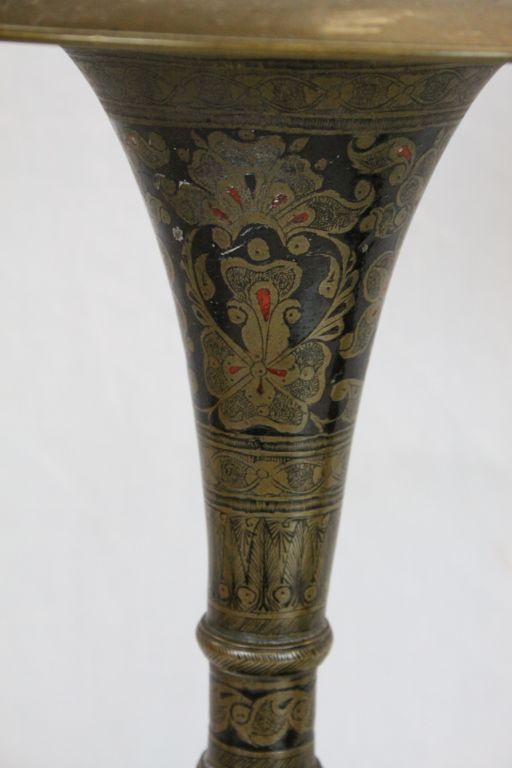 Two pairs of Middle Eastern Bronze Vases with Black Enamel decoration, the tallest pair approx 44cm - Image 6 of 7