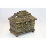 Middle Eastern Wooden casket with hinged lid and extensive Brass studding & detailing plus a small