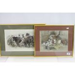 Nora Howarth pastel painting of cattle in a rural setting and one other similar of calves.