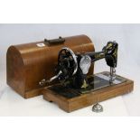 Wooden cased Singer Sewing machine with Oil bottle