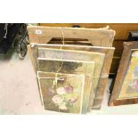 Large selection of antique oil paintings and stretcher bars