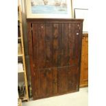 Vintage Stained Pine Kitchen Cupboard, the four doors opening to reveal three shelves, 125cms wide x