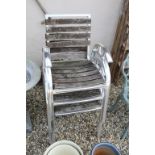 Three slatted aluminum garden chairs