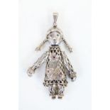 Large Hallmarked Silver pigtailed Doll type articulated Clown pendant set with Red, Clear & Blue