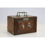 Oriental Hardwood & Brass chest of Drawers with Mah Jong set in Bone & Bamboo, box approx 23 x 15