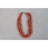 Substantial Vintage Multi Strand Coral Necklace with Barrel Clasp