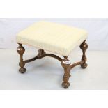 Queen Anne Style Walnut Dressing Stool with Baluster Turned and Block Supports with a Shaped Cross-