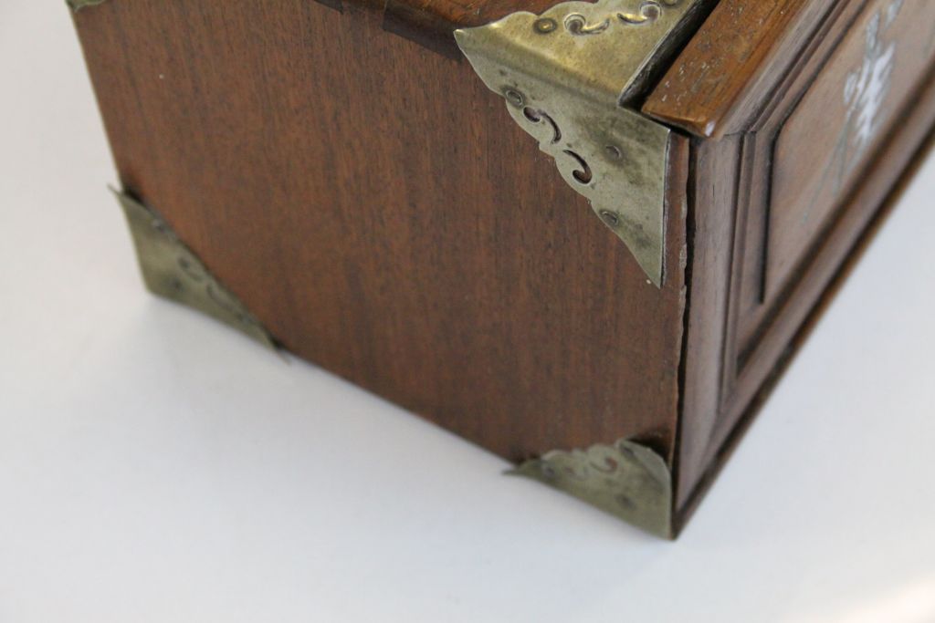 Oriental Hardwood & Brass chest of Drawers with Mah Jong set in Bone & Bamboo, box approx 23 x 15 - Image 10 of 10