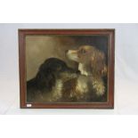 Antique oil on canvas portait of two dogs signed L M dimensions 38 x 46 cm image only.