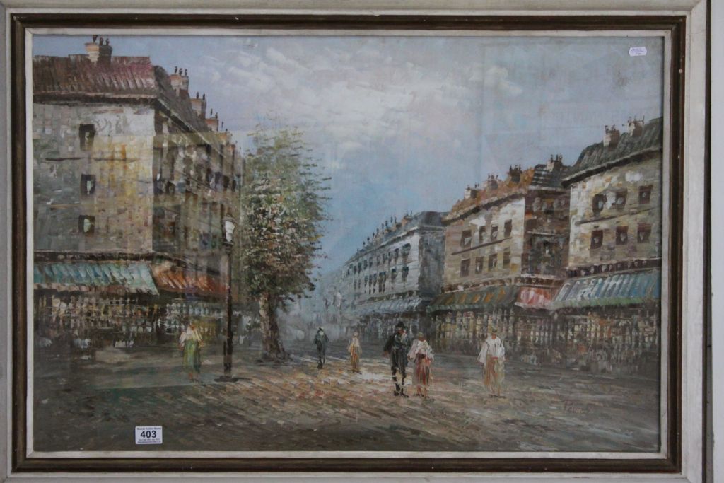 Large Oil Painting on Canvas Street Scene signed Powell