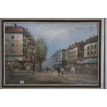 Large Oil Painting on Canvas Street Scene signed Powell