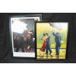 After Jack Vettriano print of Tango Dancers together with an oil painting of dancers on a seascape