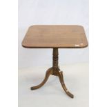 Georgian Tilt Top Table with Mahogany Square Top and Oak Turned Pedestal with Three Splay Legs,