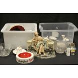 Two boxes of Ceramics and Glass to include, Mother & Child Flower Trough, Minton Inkwell, Worcester,