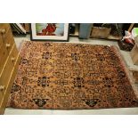 Eastern Wool Brown and Black Ground Rug with Geometric Pattern, 188cms x 134cms