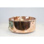 Antique Heavy Copper Circular Measuring Pan with Lion Mask Brass Handles with Drop Rings, 31cms