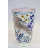 Poole Pottery Vase by Marian Heath (1925 - 38) featuring Leaping Gazelle and standing approx 20.5cm