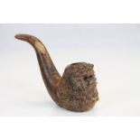 19th C Oriental carved Hardwood Pipe with "Lion" bowl, approximately 15cm long in total & unused