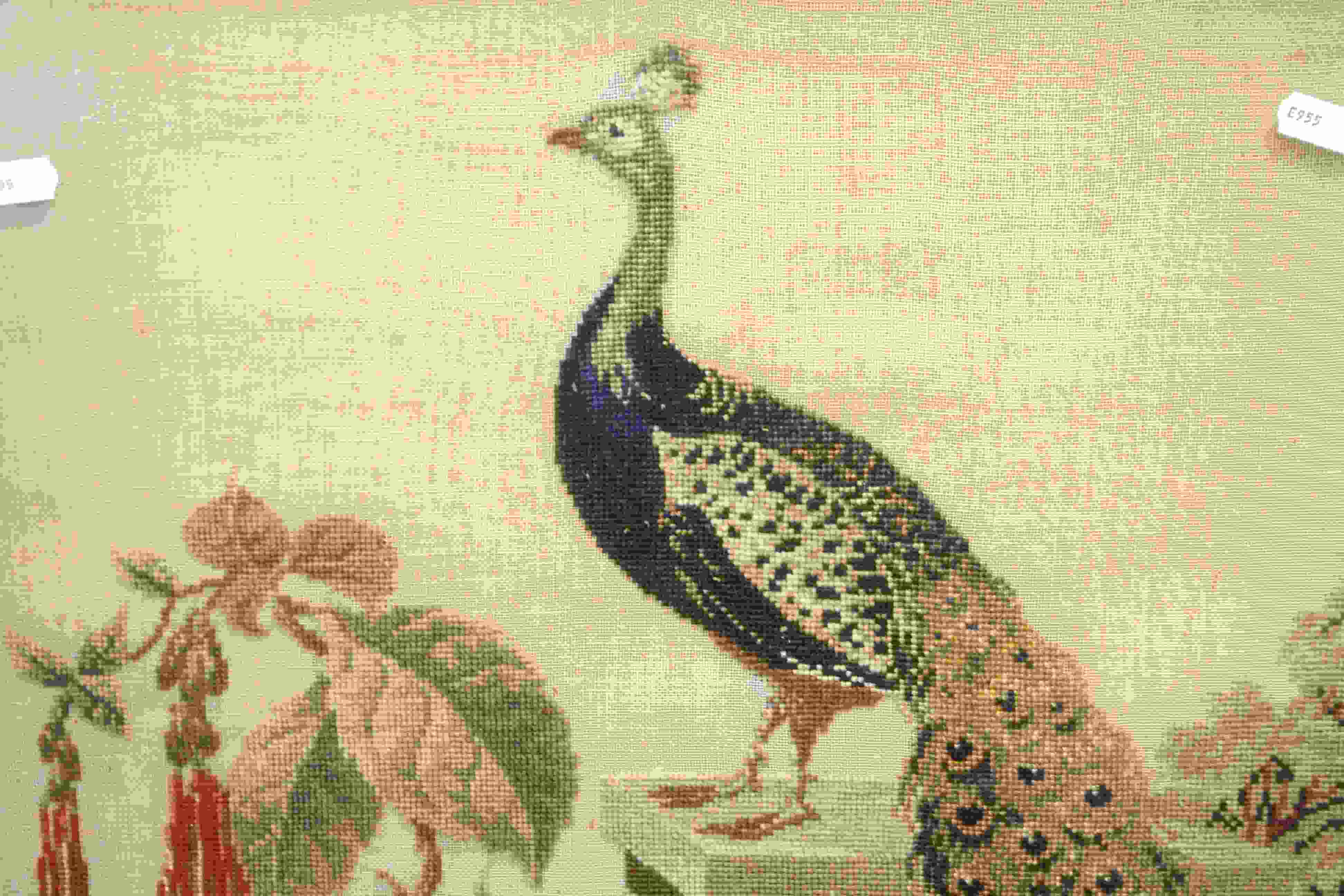 Framed and glazed tapestry of a peacock within floral scene approx. 77cm x 68cm - Image 4 of 5