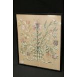 A framed and glazed floral tapestry. Measures approx 26" x 22.5".