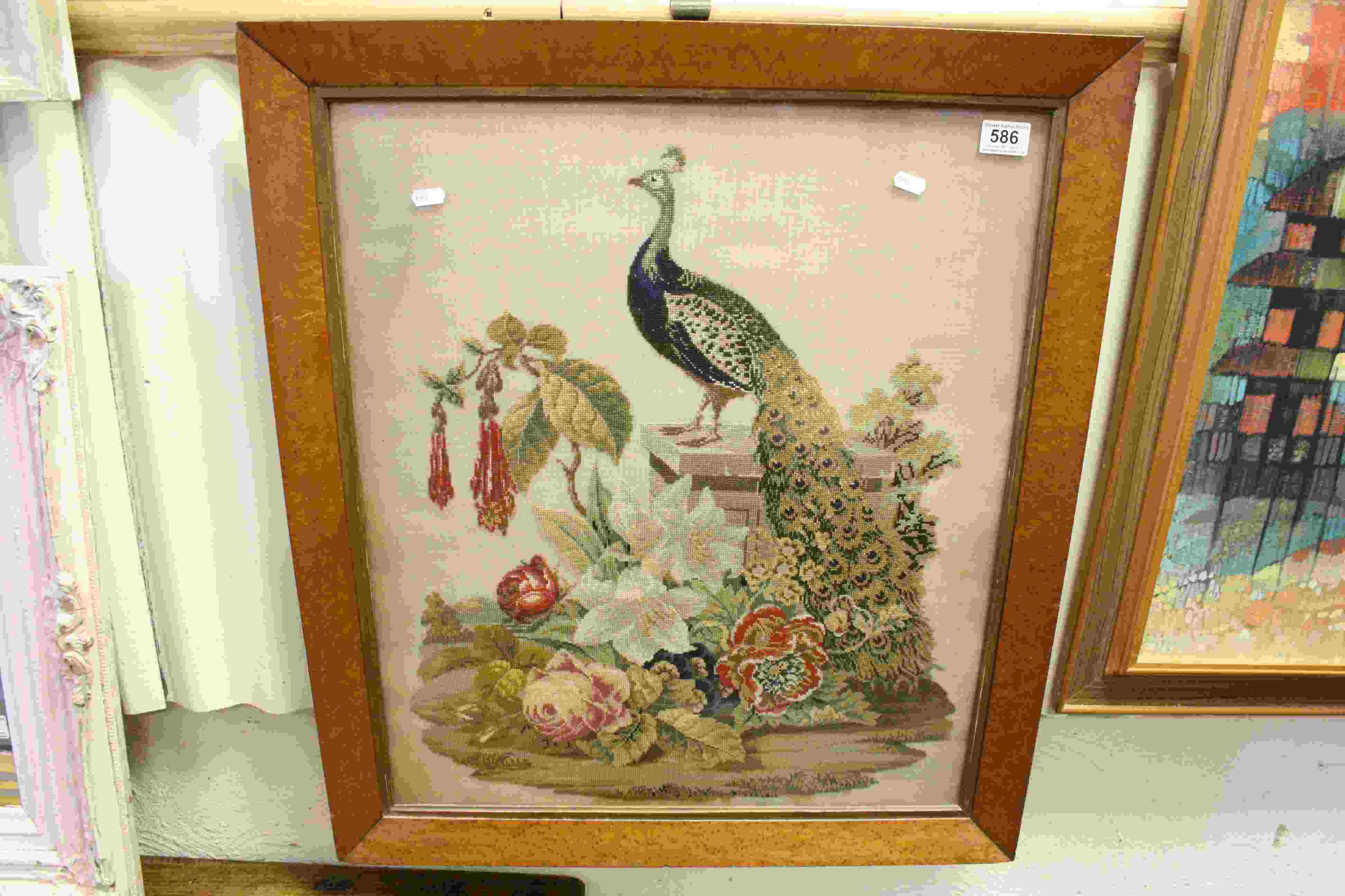 Framed and glazed tapestry of a peacock within floral scene approx. 77cm x 68cm - Image 2 of 5