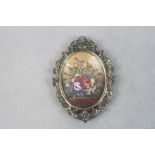 Still life miniature oil painting in an ornate brass frame