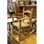 Pine Childs Rocking Elbow Chair with Rush Seat