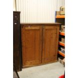 Victorian Pine Kitchen Cupboard, the two panel doors opening to reveal three fixed shelves, 146cms