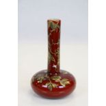 Thomas Webb Red over Cream Glass Bud Vase with Gilt Floral overpainting and ground out pontil to