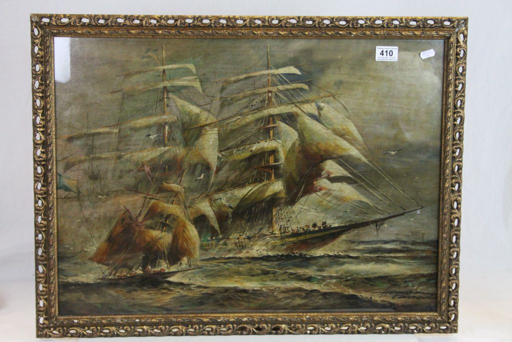 Oil Painting Ships on Canvas Board signed Herman Conrad