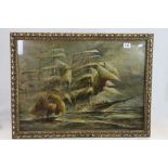 Oil Painting Ships on Canvas Board signed Herman Conrad