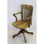 Late Victorian Oak Swivel Office Armchair